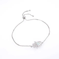 Pulsera de plata S925 mano de Fátima con incrustación de opalo y cadena ajustable - Pulsera Ópalo Artificial Blanco Oro Blanco (DM-B014)