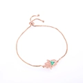 Pulsera Mano de Fátima de oro rosa con ópalo verde y cadena ajustable de caja - Pulsera Ópalo Artificial Verde Oro Rosa (DM-B014)