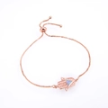 Pulsera Mano de Fátima en oro rosa con ópalo azul y cadena de caja ajustable para mujer - Pulsera Ópalo Artificial Rosa Oro Rosa (DM-B014)
