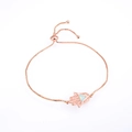 Pulsera Mano de Fátima en oro rosa con ópalo y cadena de caja ajustable para mujer - Pulsera Ópalo Artificial Blanco Oro Rosa (DM-B014)