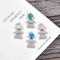 Macro view of cartoon girl connectors with opal stones for DIY jewelry making - Blue Opal (Connector) / Platinum Color Girl