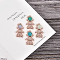 Minimalist DIY doll charms set with natural opal heads and rose gold zircon accents - Blue Opal (Connector) / Rose Gold Girl