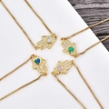 Hamsa Hand Verbinder mit herzförmigem Opal und Mikro-Pavé-Zirkonia-Einlage - Box Chain Armband (Gold/Blauer Opal)