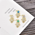 Gold girl pendant charms with opal stones and sparkling zircon pavé for jewelry making - Blue Opal / Gold Color Girl