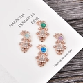 Rose gold crown girl pendants with colorful opal and sparkling zircon for DIY jewelry - Blue Opal / Rose Gold Girl