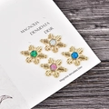 Gold snowflake hexagon pendants with opal and zircon for DIY handmade jewelry bracelets - Gold Snowflake Connector / Blue