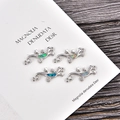 Handmade lizard connectors with opal inlay in silver plating for bracelet making - Jewelry Connectors / Blue Opal / White Gold Gecko