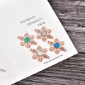Rose gold snowflake charms with hexagon opal inlays for handmade jewelry making - Rose Gold Snowflake Connector / Blue