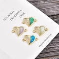 Golden heart bracelet connectors with iridescent opal and sparkling cubic zirconia stones - Gold Heart Blue Opal Connector