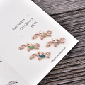 Set of four lizard charms in rose gold with opal inlay for DIY jewelry making - Jewelry Connectors / Blue Opal / Rose Gold Gecko