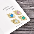 Hamsa Hand pendant set with colorful synthetic opal and rhinestones on white card - Connector (Blue Opal) / Gold Hamsa Hand