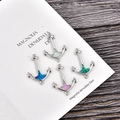 Handmade anchor pendants with colorful opal inlay and sparkling zircons for DIY jewelry - Anchor Pendant-Blue Opal / White Gold
