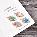 Hamsa Hand rose gold connectors with colorful round opal stones in four distinct colors - Connector (Blue Opal) / Rose Gold Palm
