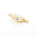 Vintage gold evil eye connector charm with blue opal stone and dual loops - Blue Evil Eye / Gold