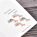 Handmade dolphin charms set with white, blue, green and pink opal for DIY jewelry making - Blue Opal / Rose Gold Dolphin