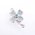Silver four-leaf clover connector with white diamonds and a green stone center - Green Clover / Silver