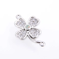 Silver four-leaf clover connector with pavé zircon stones and opal center - Pink Clover / Silver