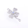 Silver clover charm connector with sparkling zircon stones and iridescent opal center - White Clover / Silver