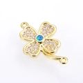 Golden clover connector with micro-paved zircons and blue-green opal for DIY jewelry - Blue Four-leaf Clover / Gold