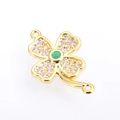 Gold-plated clover connector for DIY jewelry featuring white zircon and green center stone - Green Clover / Gold