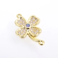 Gold plated four leaf clover connector with white opal and cubic zirconia inlay - Pink Clover / Gold