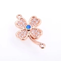 Rose gold clover connector with blue opal and white zircon stones for jewelry making - Blue Four-leaf Clover / Rose Gold