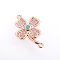 Rose gold four-leaf clover connector with white pavé stones and green center stone - Green Clover / Rose Gold