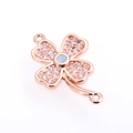 Four-leaf clover connector in rose gold finish with white zircons and opal stone inlay - Pink Clover / Rose Gold