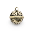 Detail of vintage bronze hollow bell pendant with intricate Chinese filigree pattern - Hollow Sphere Pendant / Cyan Bronze