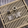 Vintage silver hollow butterfly necklace pendant with LOVE engraving and detailed textures - Vintage Texture Butterfly Style (DM-PP-39)