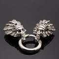 Retro silver skull head jewelry charms with Indian feather crown and metal ring - Large Indian Warbonnet Skull Style / Antique Silver