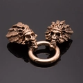 Retro bronze alloy spring ring clasp with dual Indian skull feather crown carvings - Large Indian Warbonnet Skull Style / Antique Rose Gold