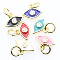 Set of six colorful enamel evil eye charms in gold plating for DIY jewelry making - White (Gold Eye) / Gold