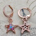Elegante Creolen in Roségold mit Seesternen und bunten Zirkonia-Steinen besetzt - Pentagramm / Roségold