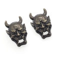Retro zinc alloy Hannya mask charms with horns for DIY jewelry making and bracelets - Cyan Bronze