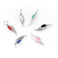 Set of six colorful angel wing pendants in polished silver metal with enamel finish - White / Silver