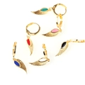 Minimalist gold plated angel wing hoop earrings with colorful enamel drip oil charms - Gold Multicolor