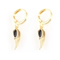 Detailed macro view of golden angel wing earrings with black enamel drop inlay - Gold Black