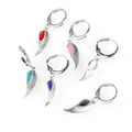 Fashion colorful angel wing drop earrings in six vibrant colors with silver hoop charms - White Gold Mixed