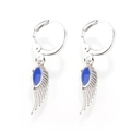 Elegant silver angel wing drop earrings with dark blue enamel water drop accents - Silver Blue