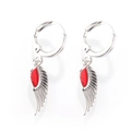 Detail of silver hoop earrings with red enamel angel wing pendants on white background - Silver Red