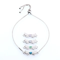 Silver angel wing heart bracelet with opal and zircon featuring an adjustable slider chain - Blue Opal / White Gold