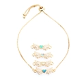 Detail of adjustable gold angel wing bracelets with colorful heart opal and zircons - Blue Opal / Gold