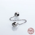 S925 Sterling Silber Sicherheitskette Perle mit hohlem Herzmuster für DIY Armbänder - Hohles Herz Weißer Strass Stil (S080-4)