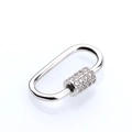 Macro shot of a silver oval carabiner clasp with pavé set cubic zirconia for DIY jewelry - Platinum