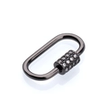 Macro shot of gunblack oval carabiner jewelry clasp with micro-paved cubic zirconia - Black & Gold