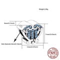 Detailed view of S925 sterling silver heart charm with blue cubic zirconia and 4mm hole - Openwork Blue Rhinestone Style (S101)