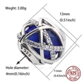 Abalorio de cristal azul plata S925 con marco calado y detalles de circonita blanca - Estilo Calado Gema Azul (S140)