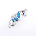 Connecteur bijoux hippocampe argenté avec opale bleue et zircons blancs pour DIY - Argent Bleu Hippocampe