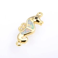 Connecteur bijoux hippocampe doré avec opale scintillante et pierres de zircon - Or Blanc Hippocampe